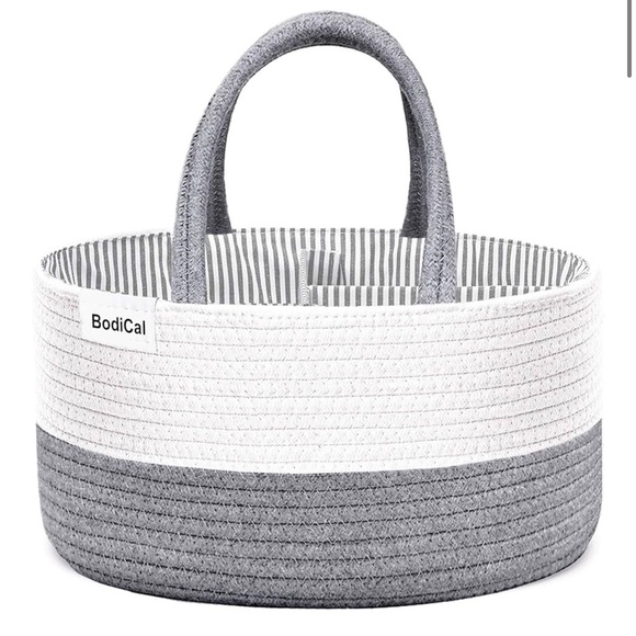 BodiCal Other - BodiCal Gray and White Woven Cotton Convertible Shower / Baby / Storage Basket